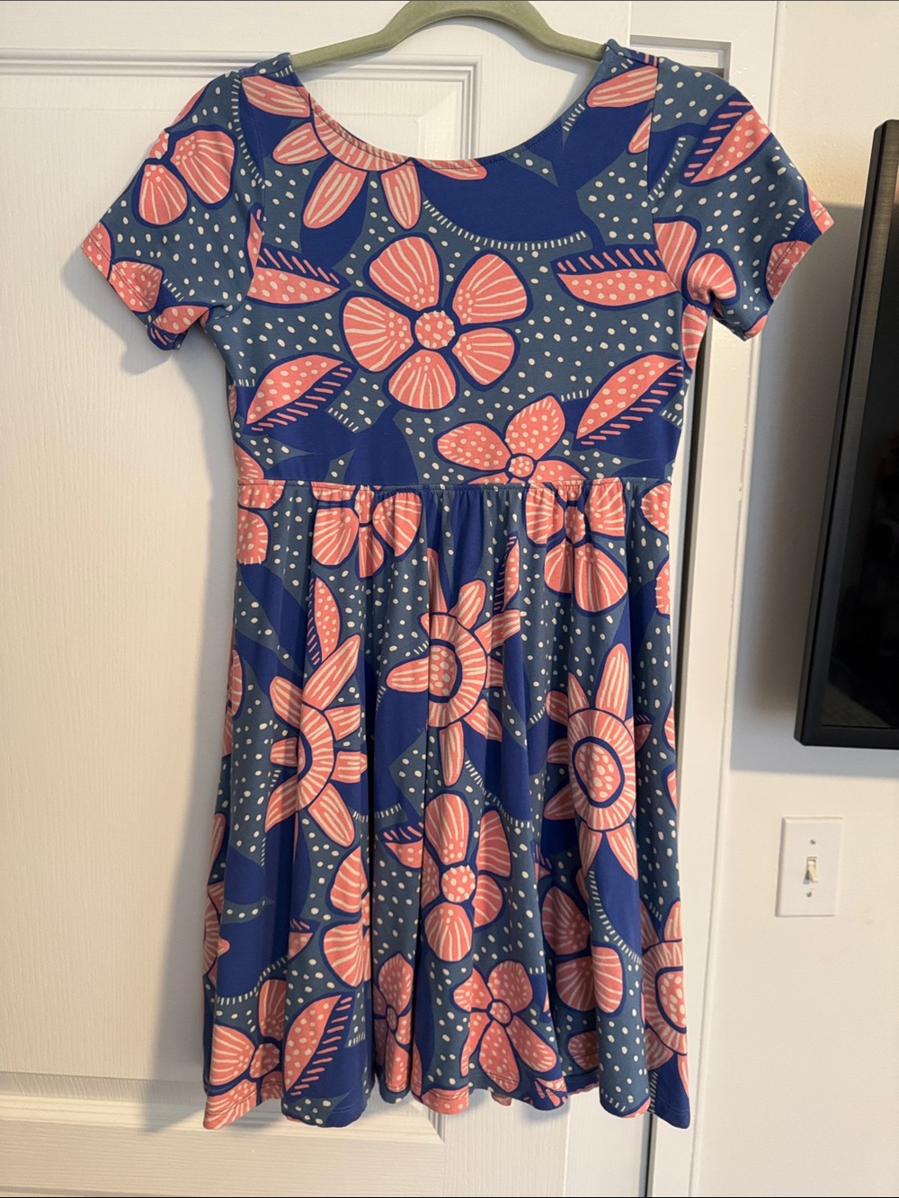 Girls Floral Fit & Flare Dress in Navy and Coral Size 14 girls